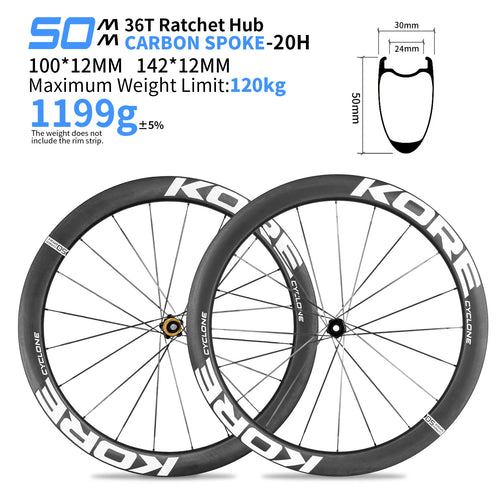 KORE CYCLONE 50mm Carbon Spoke Wheelset — 1199g