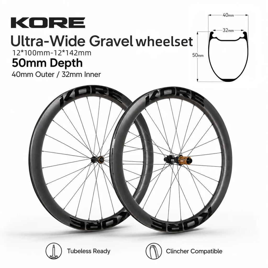 KORE TITAN 50mm Gravel Carbon Wheelset — 32mm Inner — 1325g