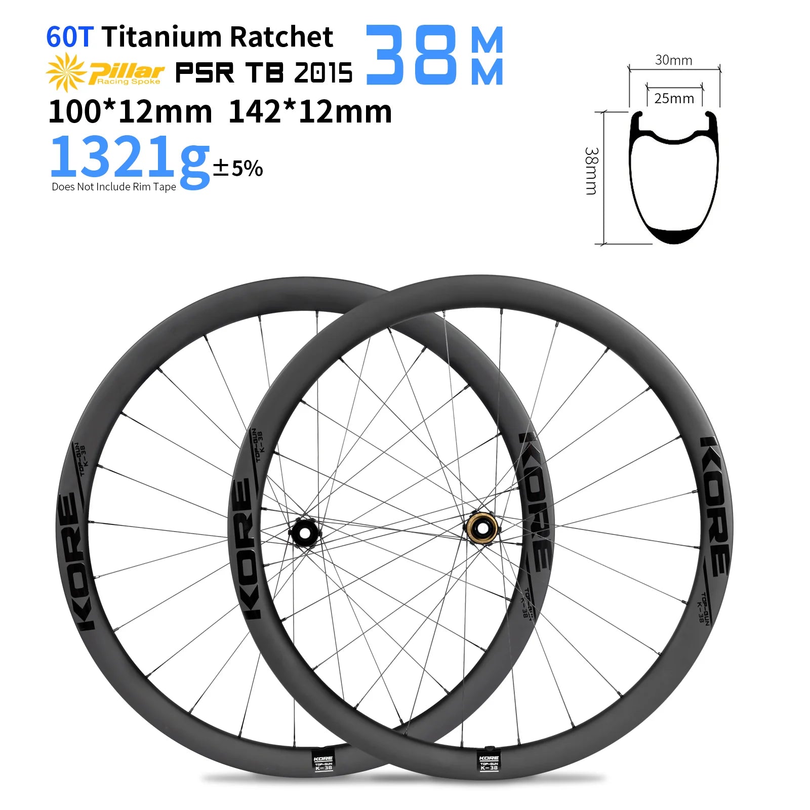 KORE TOP 38mm Carbon Wheelset — 1321g