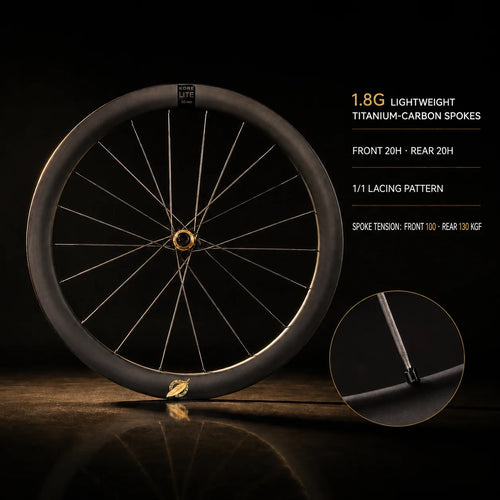 KORE lite 50mm Carbon Wheelset — 975g — Titanium-Carbon Spokes