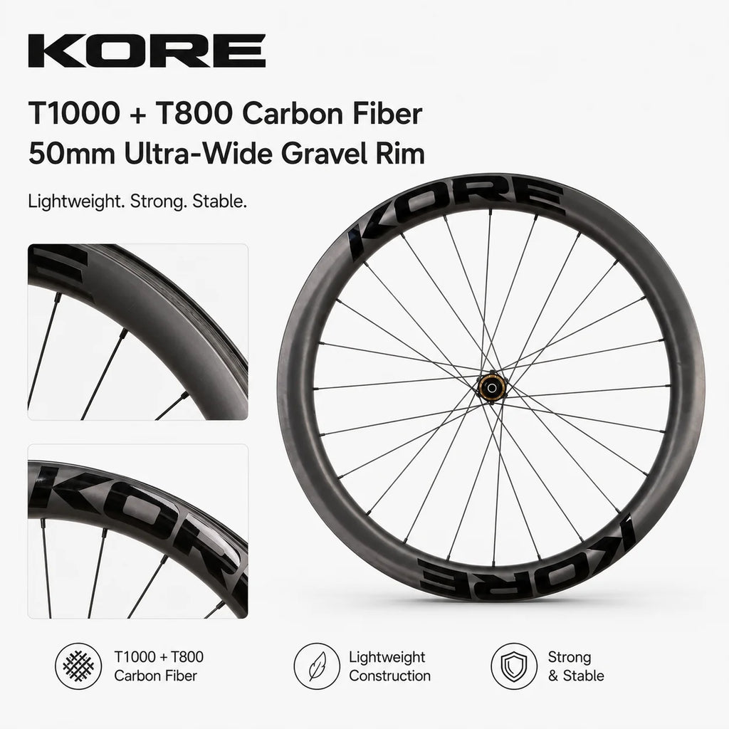 KORE TITAN 50mm Gravel Carbon Wheelset — 32mm Inner — 1325g