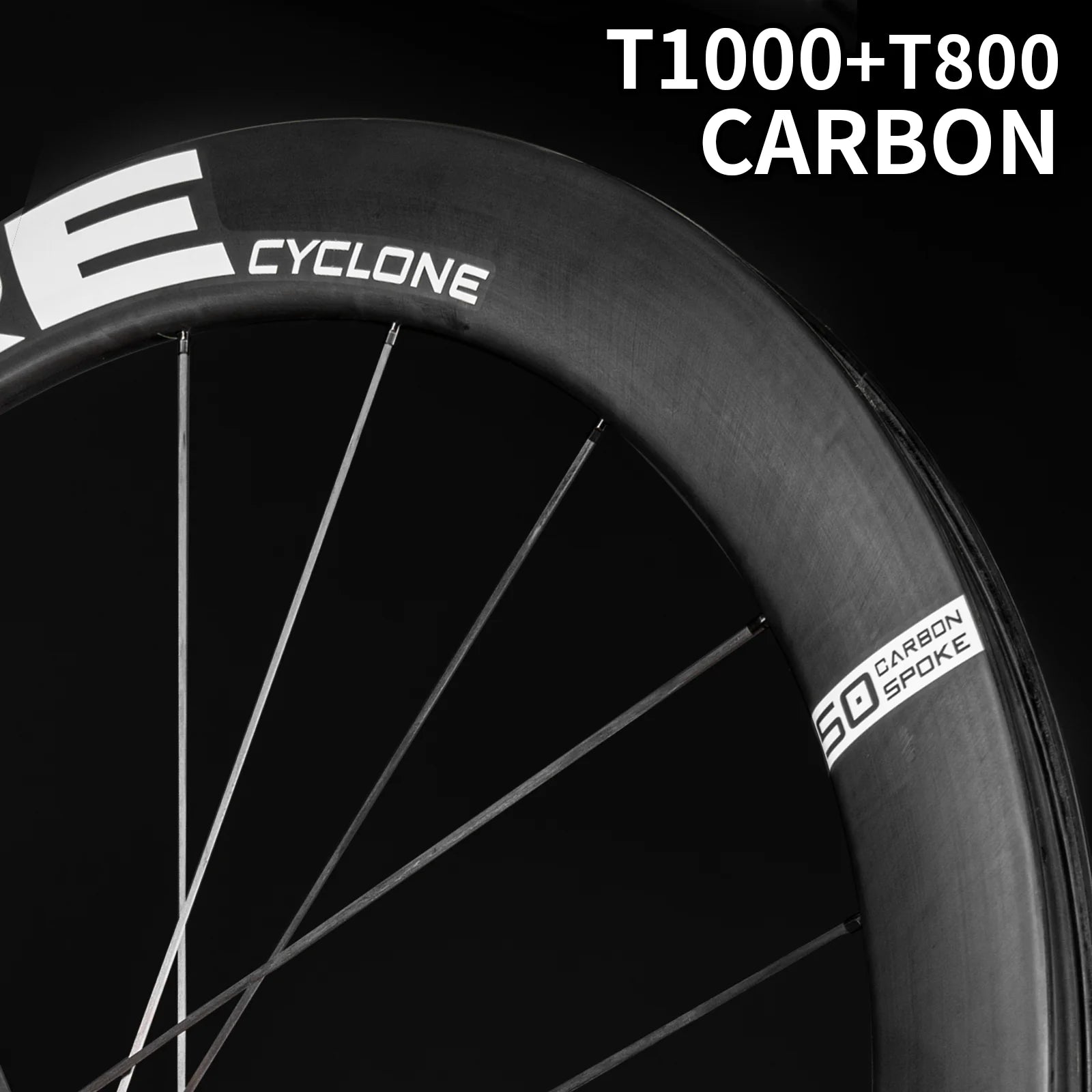 KORE CYCLONE Black 50mm Carbon Spoke Wheelset — 1249g