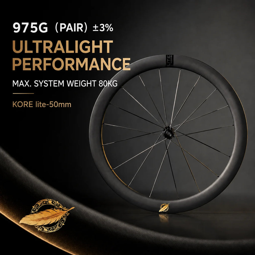 KORE lite 50mm Carbon Wheelset — 975g — Titanium-Carbon Spokes