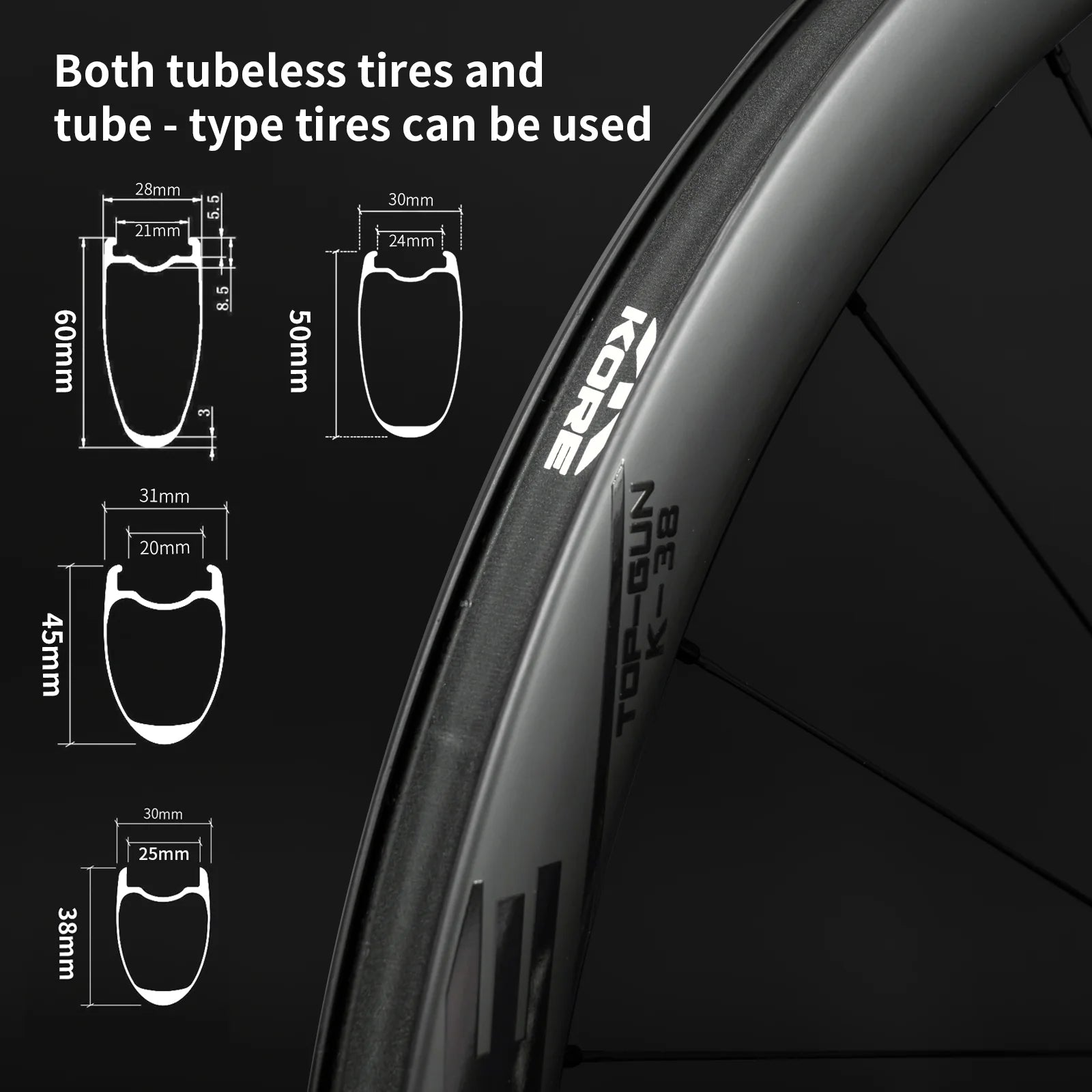 KORE TOP-GUN SL60 60mm Carbon Wheelset — 1350g