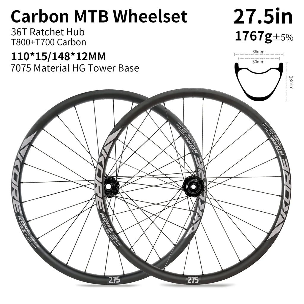 KORE 28mm MTB Carbon Wheelset 27.5in BOOST