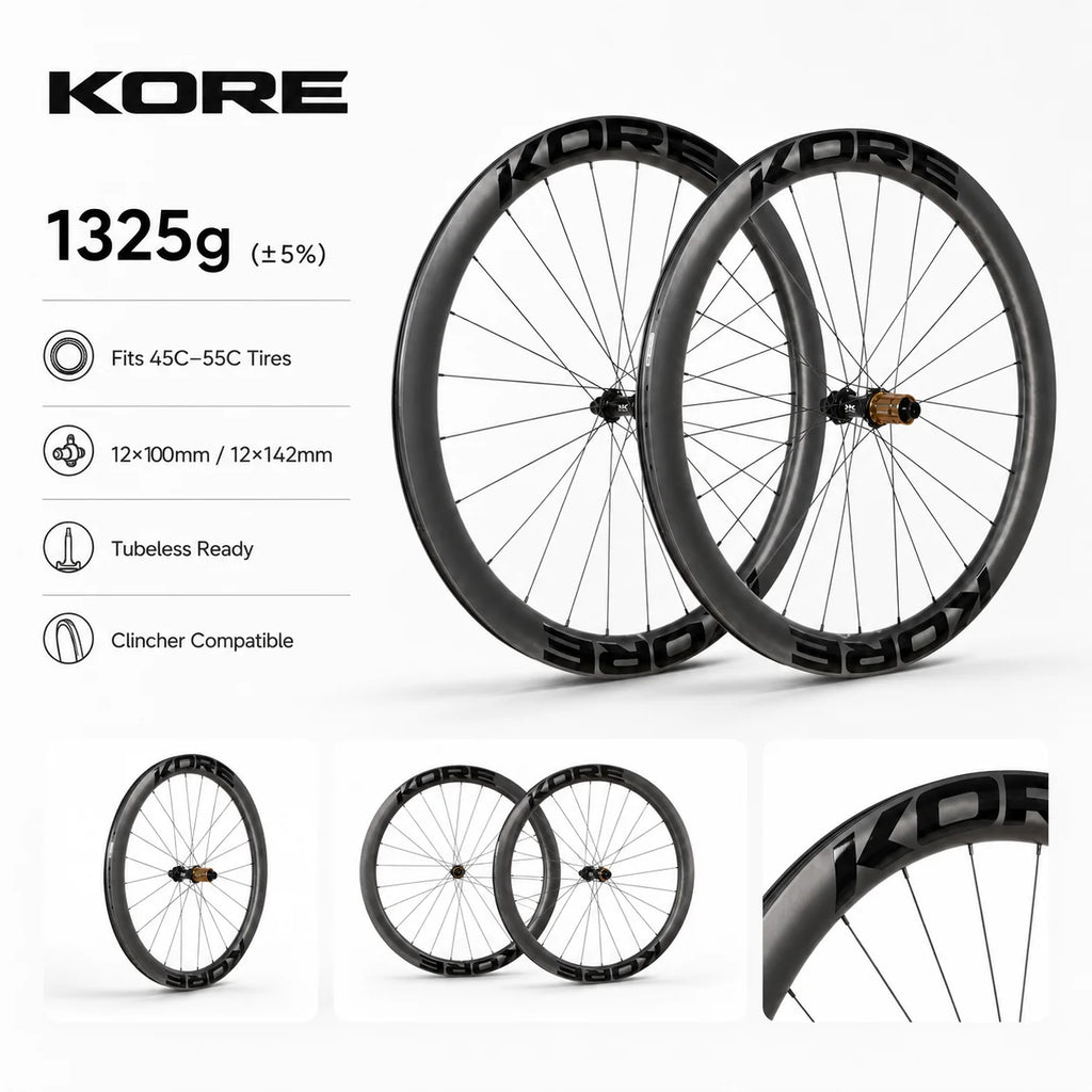 KORE TITAN 50mm Gravel Carbon Wheelset — 32mm Inner — 1325g