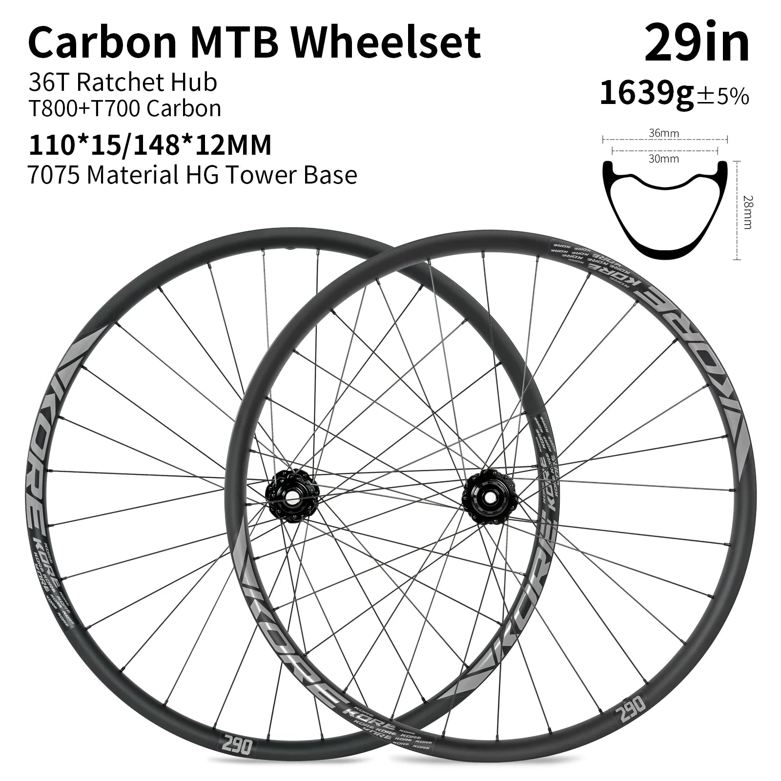 KORE 28mm MTB Carbon Wheelset 29in BOOST